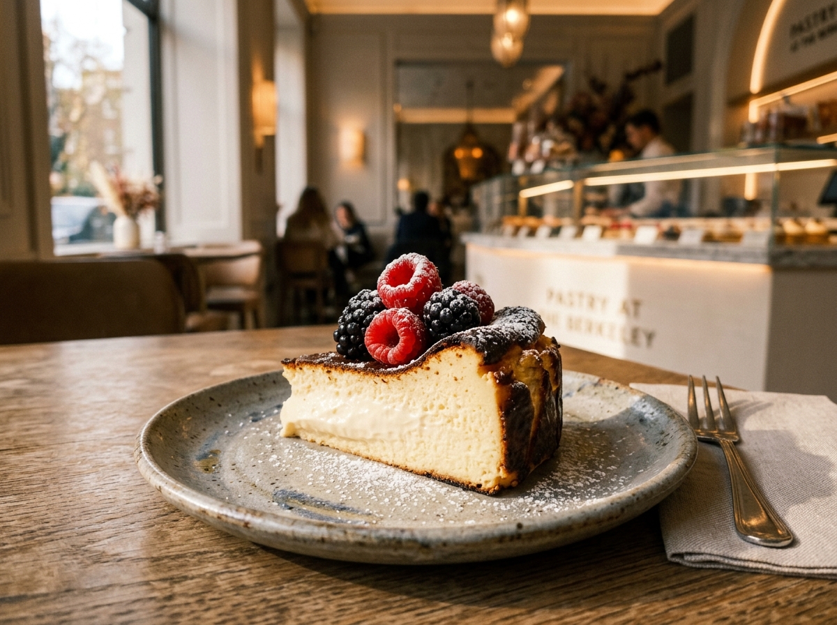 Caramelized Basque burnt cheesecake with fresh berries